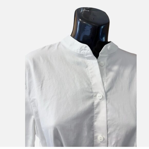 Tibi White Cotton Tie Front Poplin Work Button Up 3/4 Sleeve Blouse Women size 4 - Picture 3 of 5